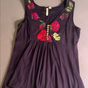 Floral Embroidered Black Top